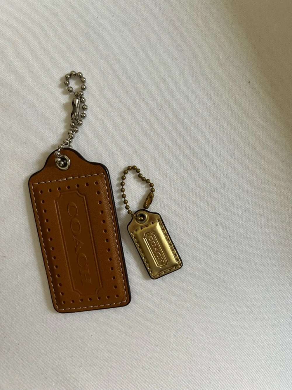 Coach Brown Leather Key Tag with Gold-Tone Charm
